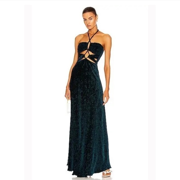 NWT PATBO Textured Velvet Lace-up Maxi Dress Prussian Green - Picture 4 of 17